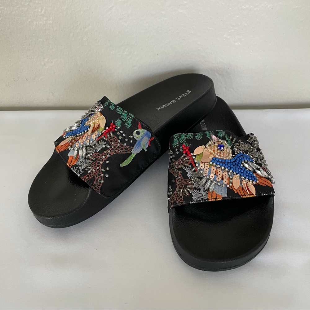 Steve Madden Beaded Bird Slide Sandals